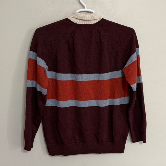 LL Bean Mens Medium Burgundy Striped Cotton Cashmere Blend Polo Sweater 522825 - Picture 3 of 5